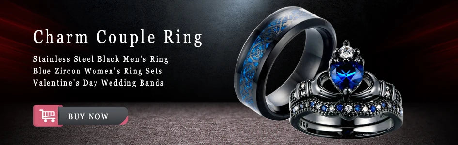 Fashion Couple Rings Stainless Steel Blue Men Ring Women's Zircon Rhinestones Rings Set Bridal Engagement Wedding Band Gift