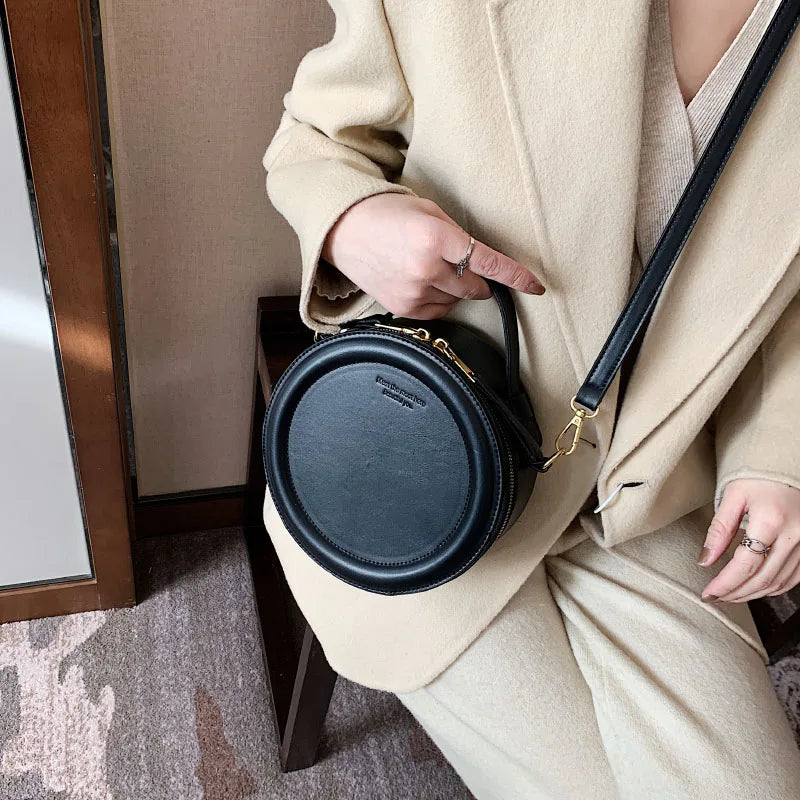 Solid color Crossbody Bag For Women Round Small Handbag Women Fashion Designer Bags Leather Shoulder Bag Female Zipper Purses