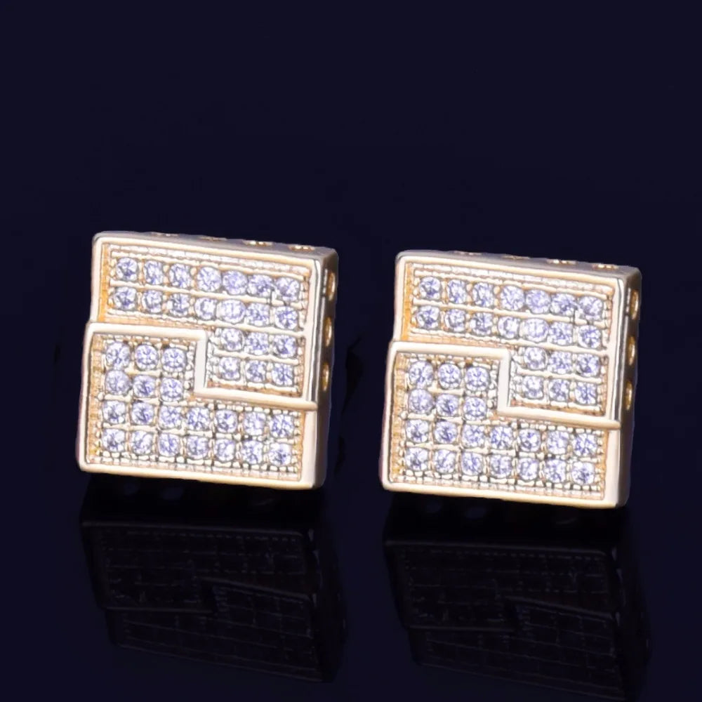 10MM Square Stud Earring Gold Color Charm Screw Back Women Men's Fashion Earrings Hip Hop Jewelry