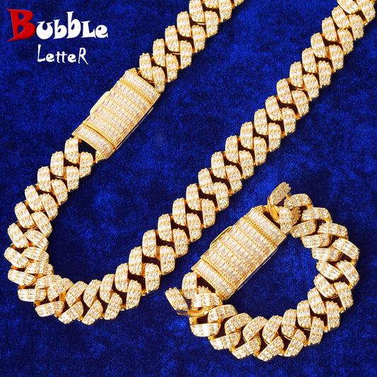 Bubble Letter Jewelry Set for Men Bracelet Necklace Cuban Link Chain Real Gold Plated Hip Hop Free Shipping Items