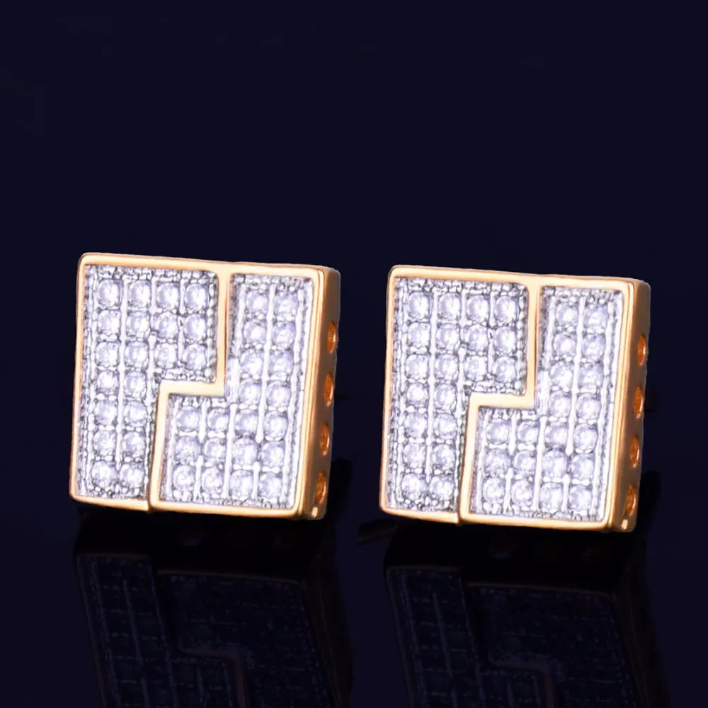 10MM Square Stud Earring Gold Color Charm Screw Back Women Men's Fashion Earrings Hip Hop Jewelry