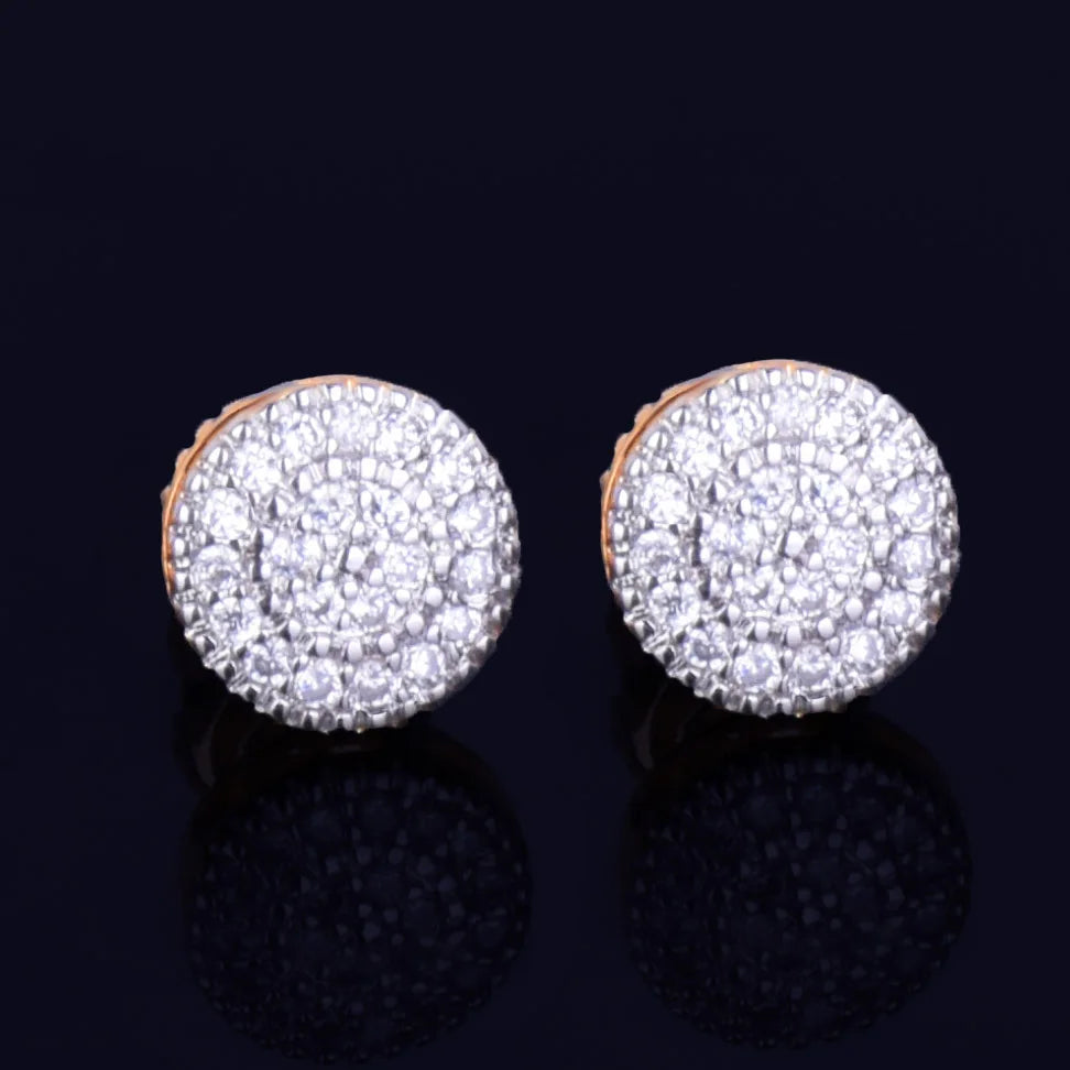 8MM Gold Color Small Round Stud Earring  AAAA Cubic Zircon Screw Back Men Fashion Hip Hop Jewelry