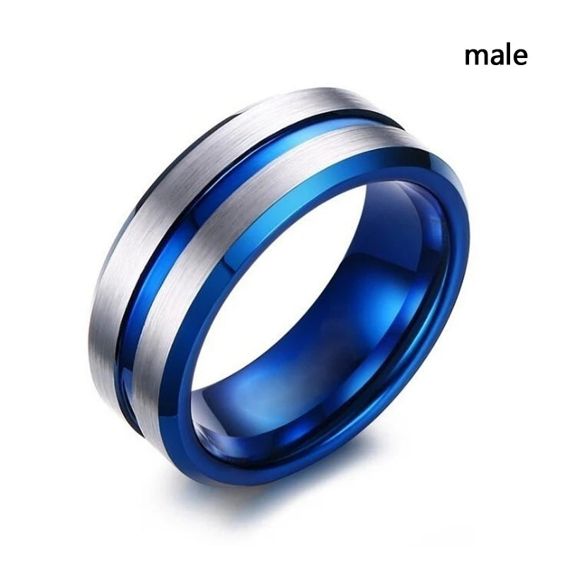 Fashion Couple Rings Stainless Steel Blue Men Ring Women's Zircon Rhinestones Rings Set Bridal Engagement Wedding Band Gift