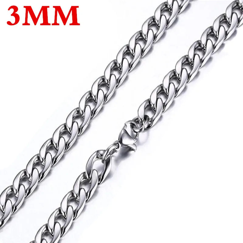HNSP 316L Stainless Steel Cuban Flat Chain Necklace For Men Male Neck Jewelry Accessories