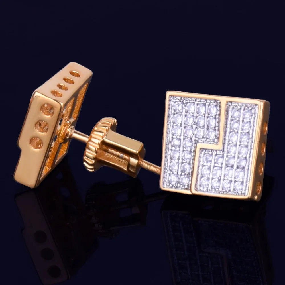 10MM Square Stud Earring Gold Color Charm Screw Back Women Men's Fashion Earrings Hip Hop Jewelry