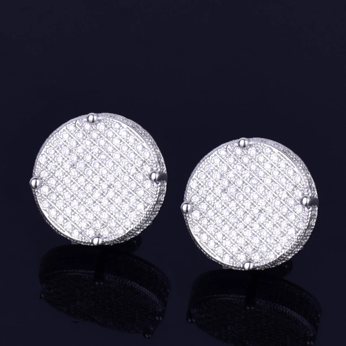14MM Gold Color Big Round Stud Earring AAAA Cubic Zircon Screw Back Men's Earrings Fashion Hip Hop Jewelry