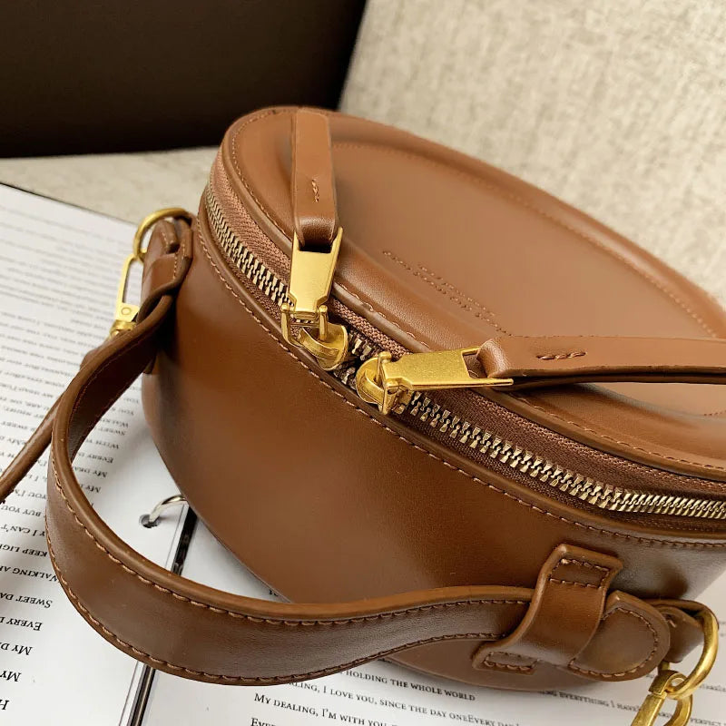 Solid color Crossbody Bag For Women Round Small Handbag Women Fashion Designer Bags Leather Shoulder Bag Female Zipper Purses