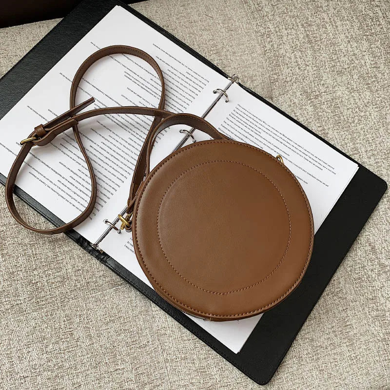 Solid color Crossbody Bag For Women Round Small Handbag Women Fashion Designer Bags Leather Shoulder Bag Female Zipper Purses