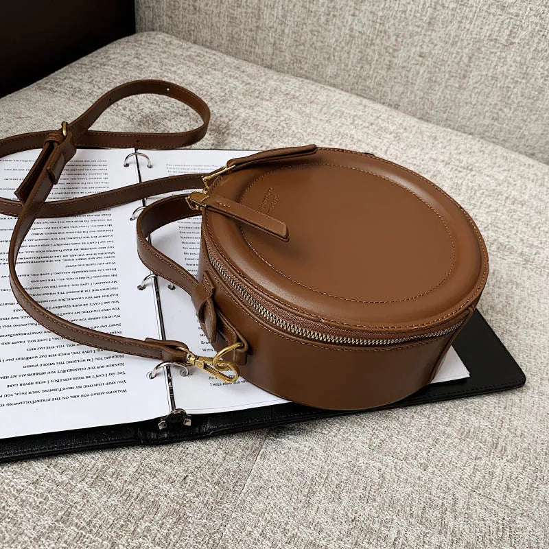 Solid color Crossbody Bag For Women Round Small Handbag Women Fashion Designer Bags Leather Shoulder Bag Female Zipper Purses