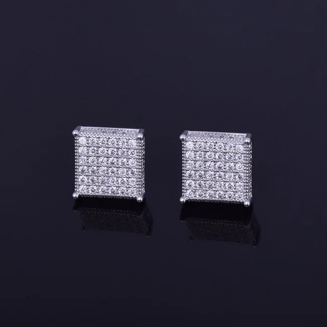 Micro Pave Cubic Zircon Earring Gold Color Hip hop Jewelry Copper Iced AAA CZ Square Stud Earrings Push-back 12x12mm Street Rock