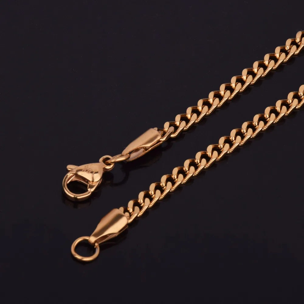 Men's Hip Hop Maiami Cuban Chain 3mm 20" 24" 30" Gold Color Stainless steel Link Necklace Hip hop Jewelry For Women