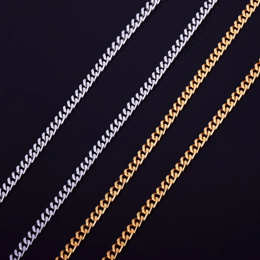 Men's Hip Hop Maiami Cuban Chain 3mm 20" 24" 30" Gold Color Stainless steel Link Necklace Hip hop Jewelry For Women