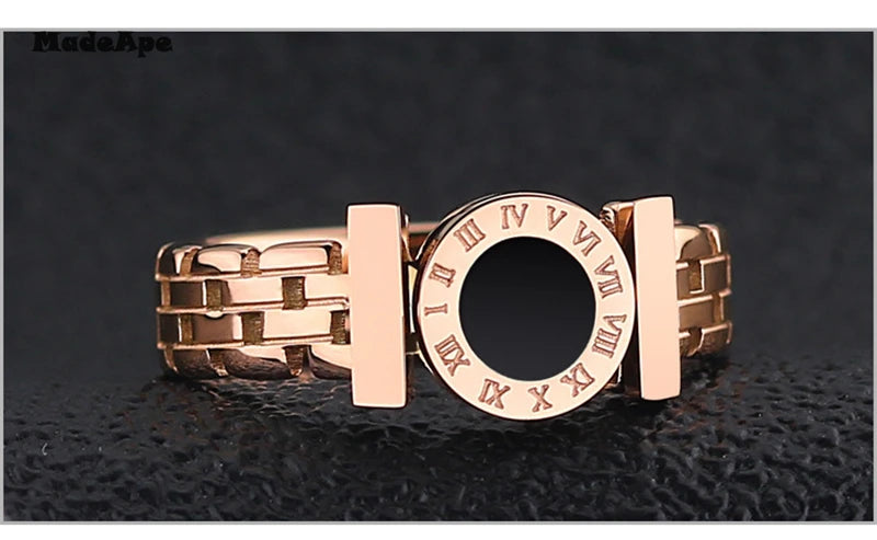 MadApe Fashion Personality Hollow Roman Number Rings 316L Stainless Steel Women Wedding Ring For Women Men Party Jewelry