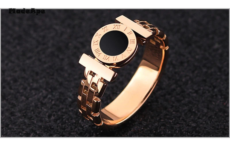 MadApe Fashion Personality Hollow Roman Number Rings 316L Stainless Steel Women Wedding Ring For Women Men Party Jewelry