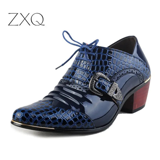 British Style Men Patent Leather Dress Shoes Pointed Toe Height Increasing 5 cm Classic Gentleman Oxforfd Leather Men Shoes