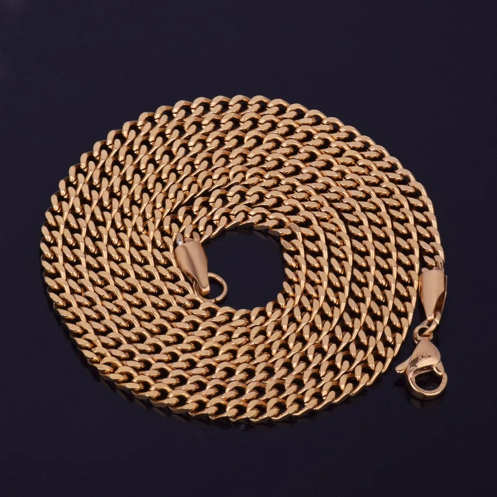 Men's Hip Hop Maiami Cuban Chain 3mm 20" 24" 30" Gold Color Stainless steel Link Necklace Hip hop Jewelry For Women