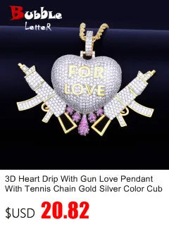 14MM Width Heart-shaped Gold Color Stud Earring For Men Women Full Cubic Zircon Screw Back Earrings Fashion Hip Hop Jewelry Gift