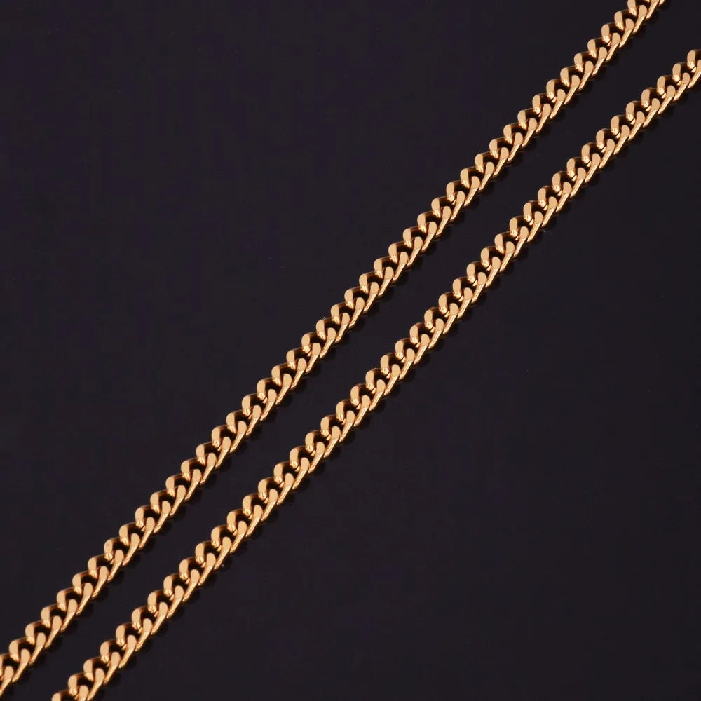 Men's Hip Hop Maiami Cuban Chain 3mm 20" 24" 30" Gold Color Stainless steel Link Necklace Hip hop Jewelry For Women