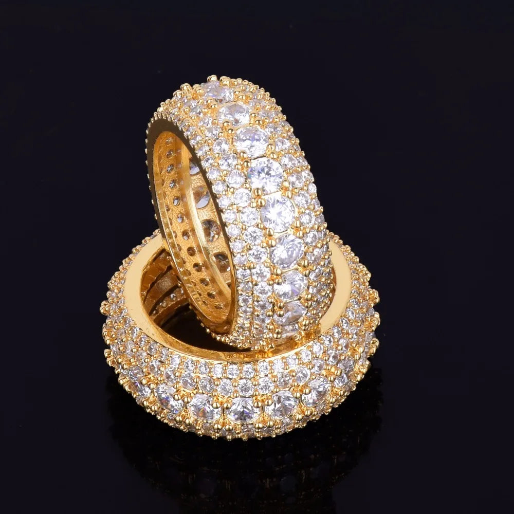 Men Ring Copper Charm Gold Color Cubic Zircon Iced Out Fashion Hip Hop Jewelry