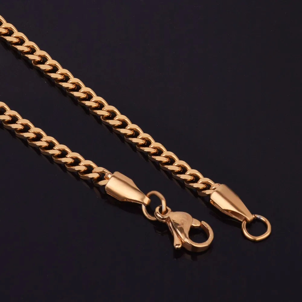 Men's Hip Hop Maiami Cuban Chain 3mm 20" 24" 30" Gold Color Stainless steel Link Necklace Hip hop Jewelry For Women