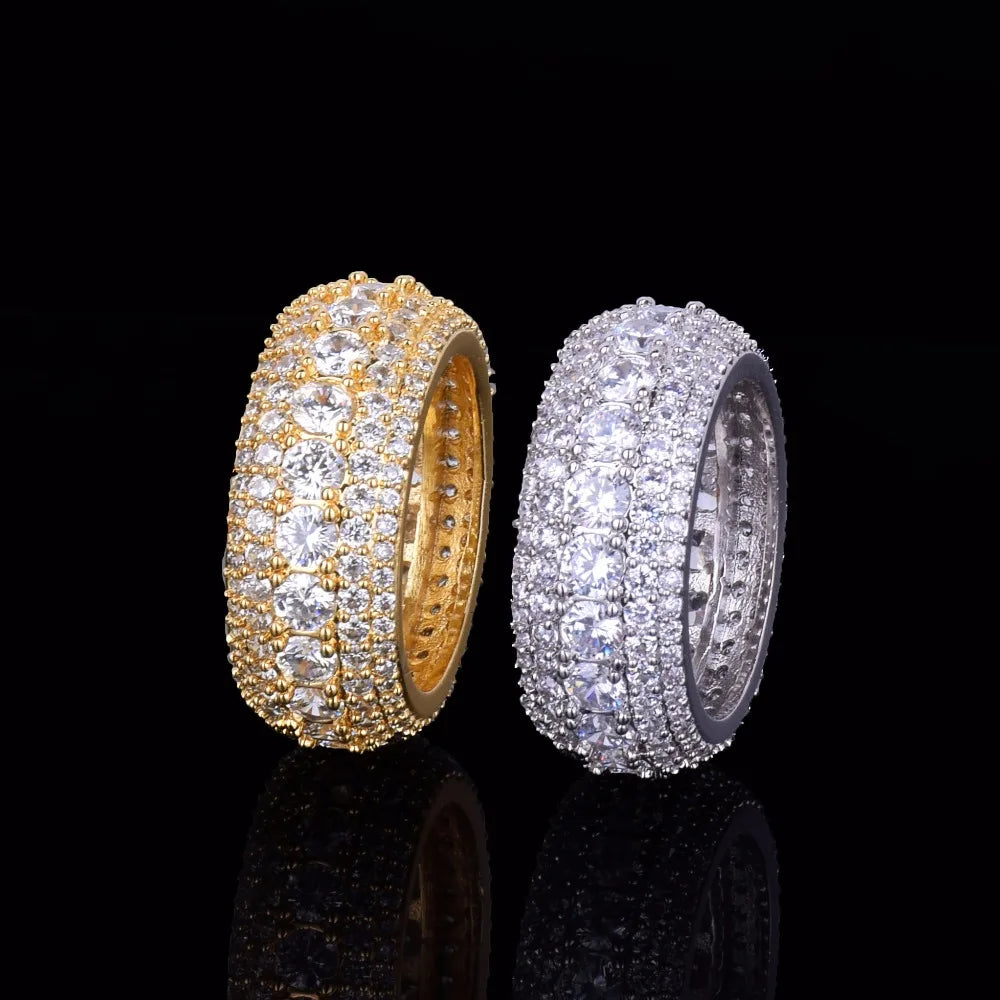 Men Ring Copper Charm Gold Color Cubic Zircon Iced Out Fashion Hip Hop Jewelry