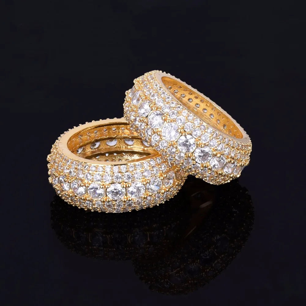 Men Ring Copper Charm Gold Color Cubic Zircon Iced Out Fashion Hip Hop Jewelry