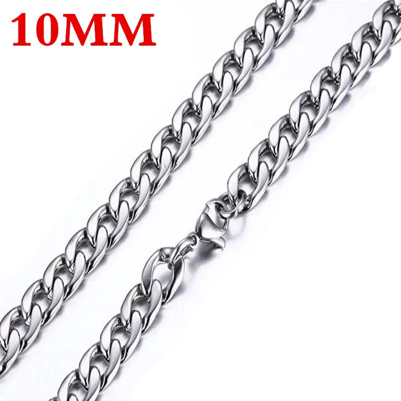 HNSP 316L Stainless Steel Cuban Flat Chain Necklace For Men Male Neck Jewelry Accessories