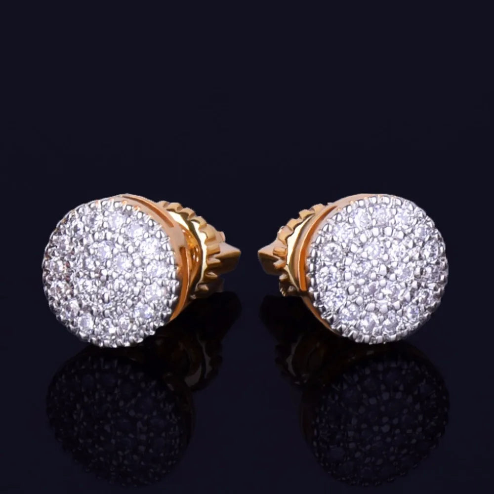 8MM Gold Color Small Round Stud Earring  AAAA Cubic Zircon Screw Back Men Fashion Hip Hop Jewelry