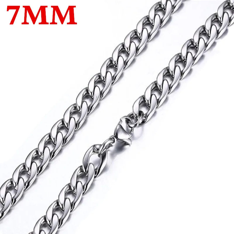 HNSP 316L Stainless Steel Cuban Flat Chain Necklace For Men Male Neck Jewelry Accessories