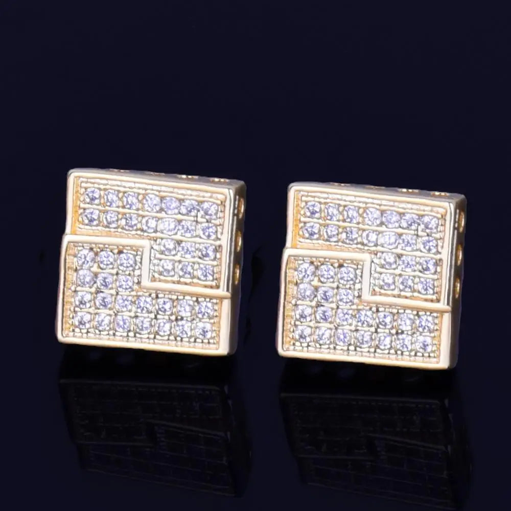 10MM Square Stud Earring Gold Color Charm Screw Back Women Men's Fashion Earrings Hip Hop Jewelry