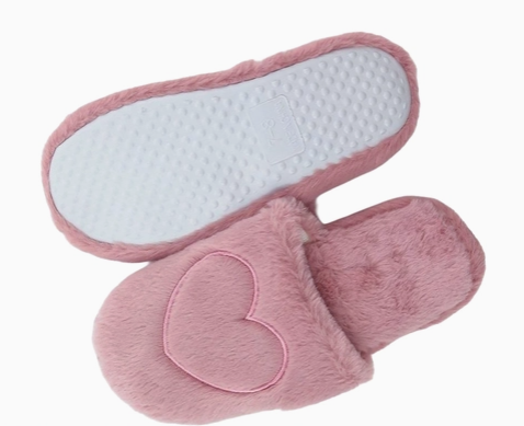 Big Heart Fuzzy Fleece Foam Lounge Slippers