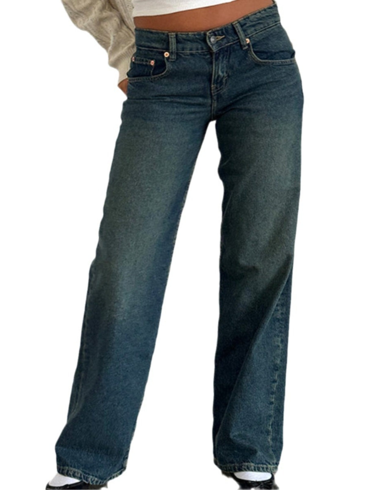 Women's Straight-Leg Jeans Fashion Street Pants High Quality Women Straight-leg Denim Pants