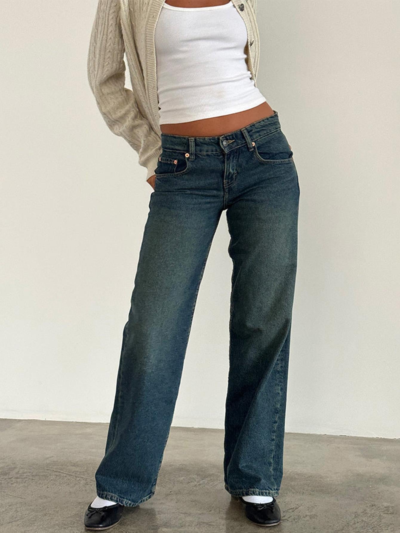 Women's Straight-Leg Jeans Fashion Street Pants High Quality Women Straight-leg Denim Pants