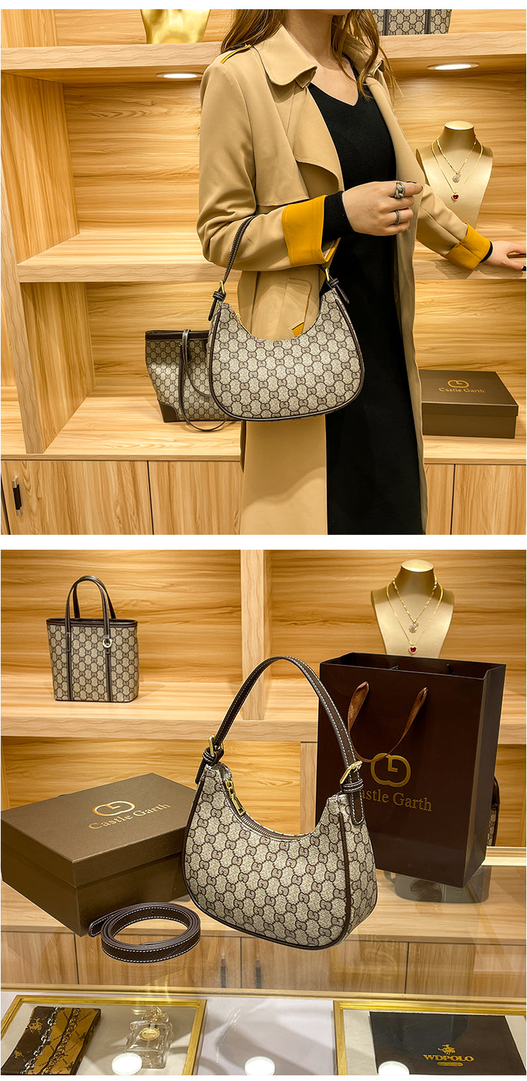 Luxury Brand High-end Vintage Flower Underarm Women's Crescent Bag Fashionable Niche Moon Design Crossbody Shoulder Bag