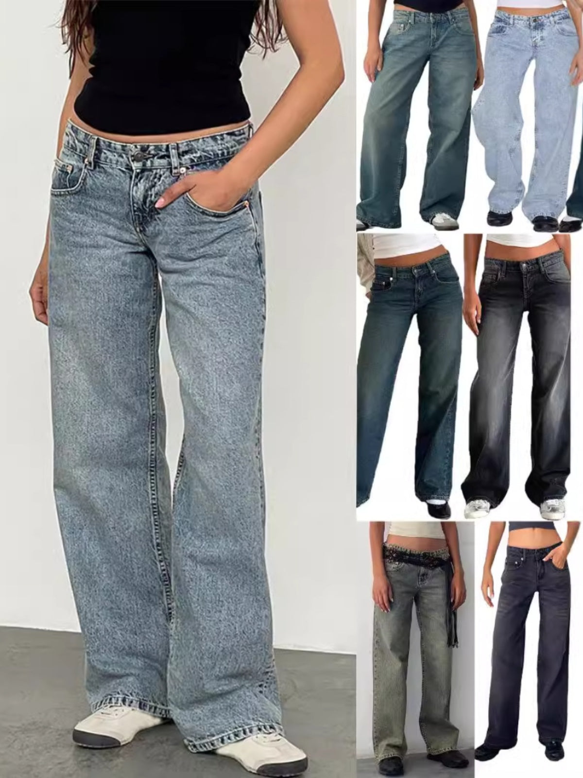 Women's Straight-Leg Jeans Fashion Street Pants High Quality Women Straight-leg Denim Pants