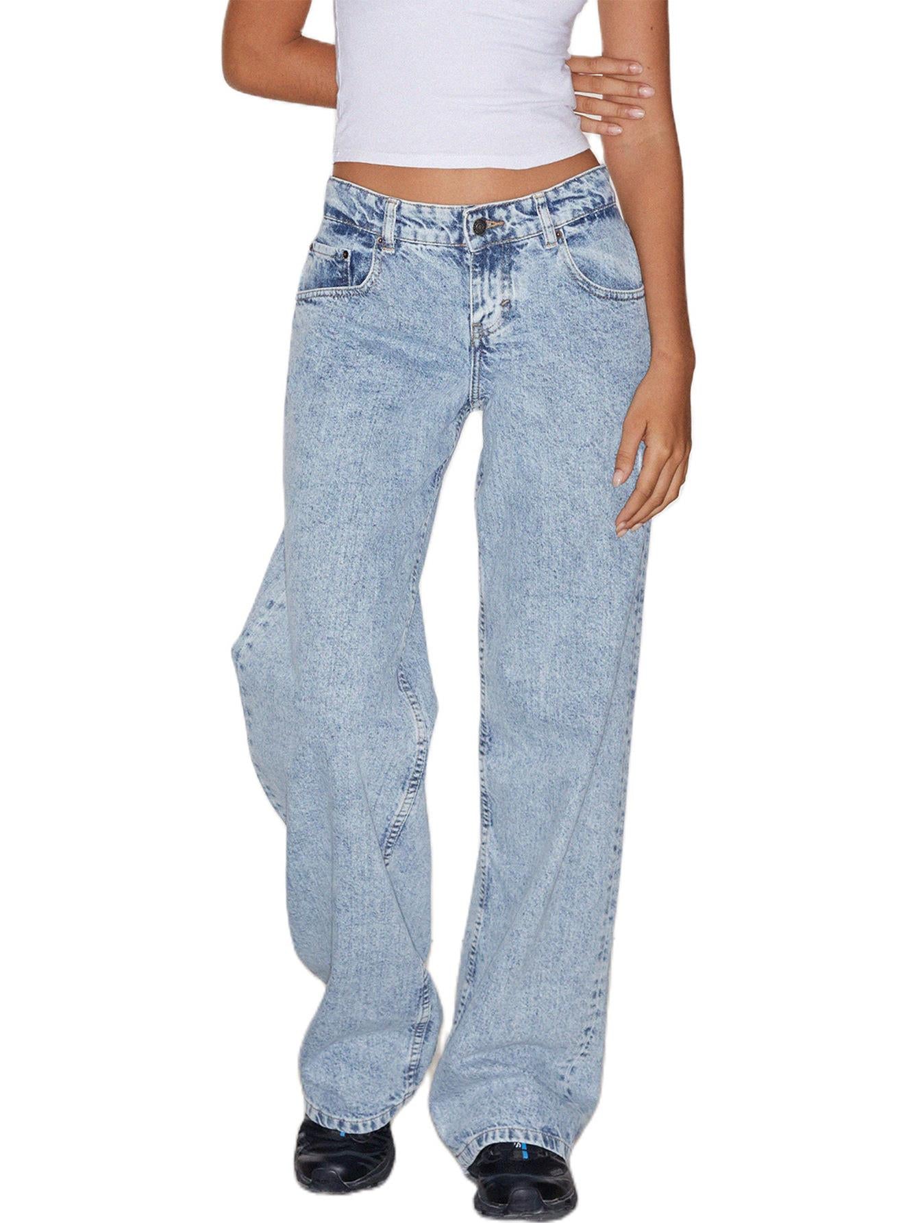 Women's Straight-Leg Jeans Fashion Street Pants High Quality Women Straight-leg Denim Pants