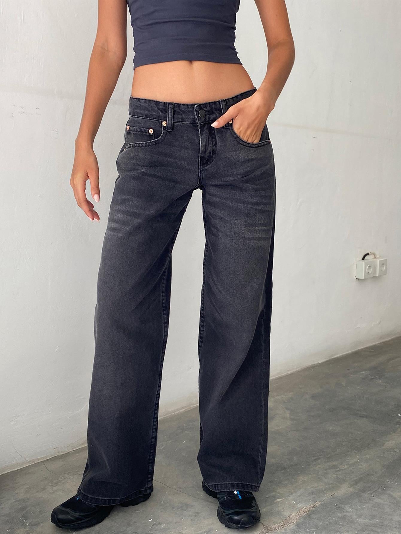 Women's Straight-Leg Jeans Fashion Street Pants High Quality Women Straight-leg Denim Pants