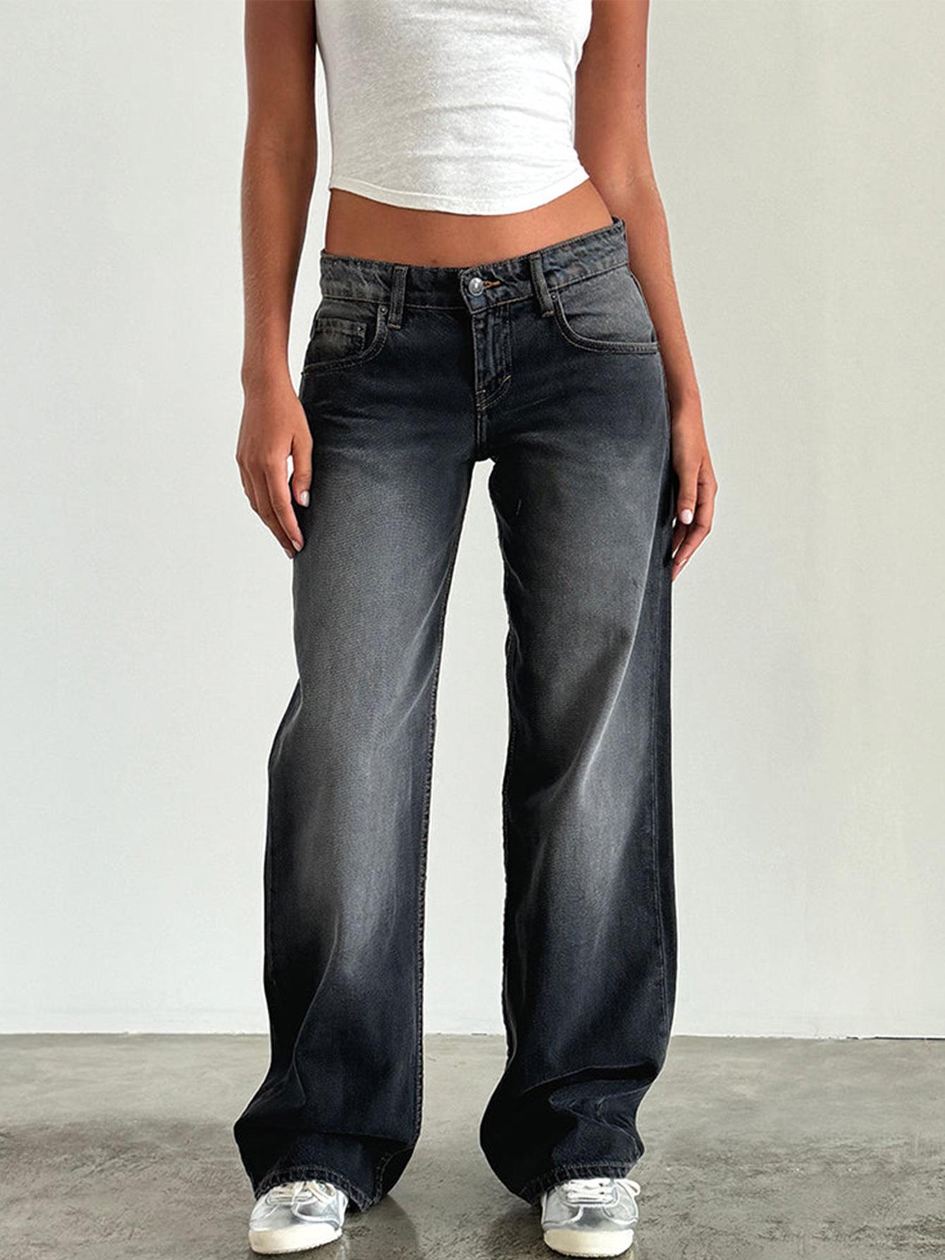 Women's Straight-Leg Jeans Fashion Street Pants High Quality Women Straight-leg Denim Pants