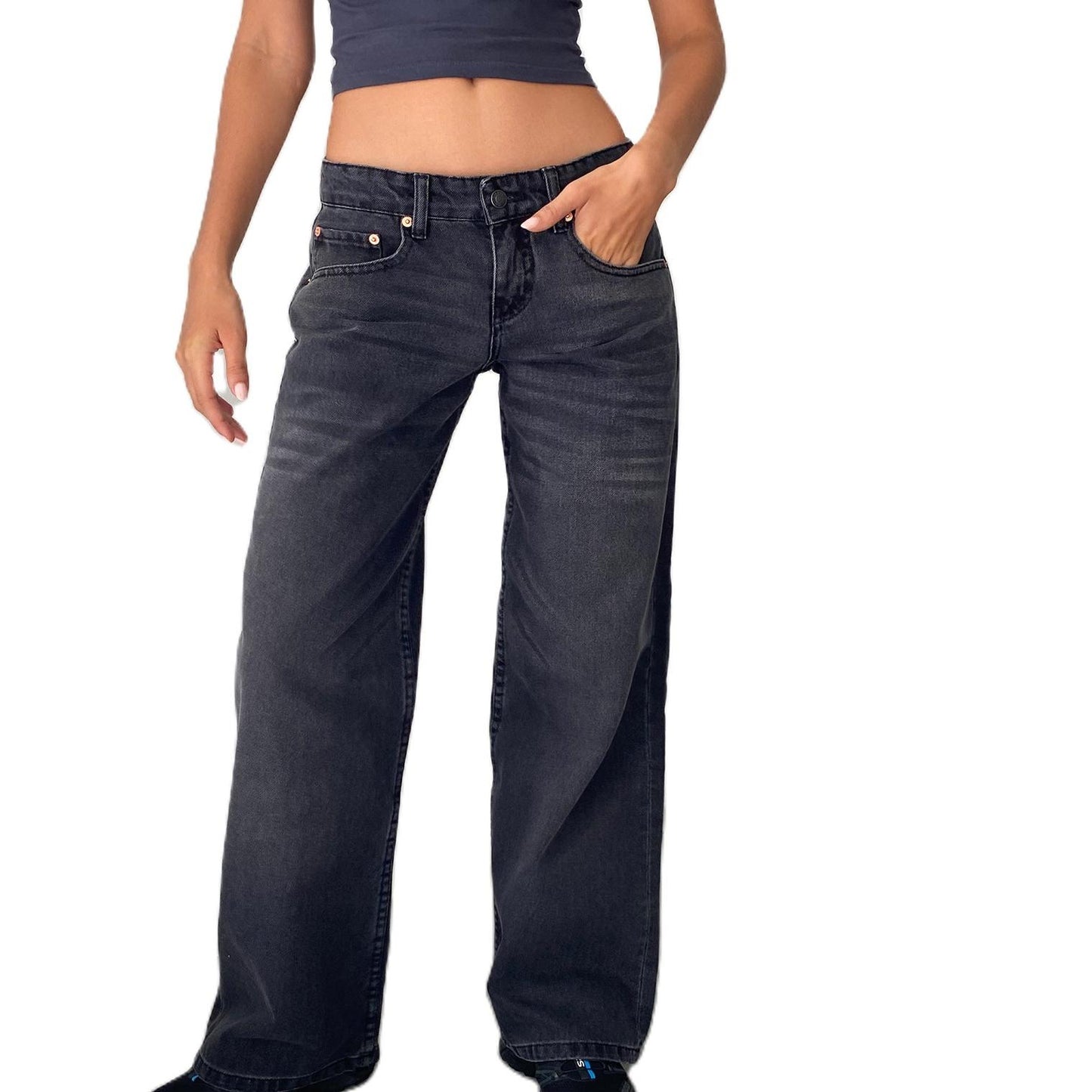 Women's Straight-Leg Jeans Fashion Street Pants High Quality Women Straight-leg Denim Pants