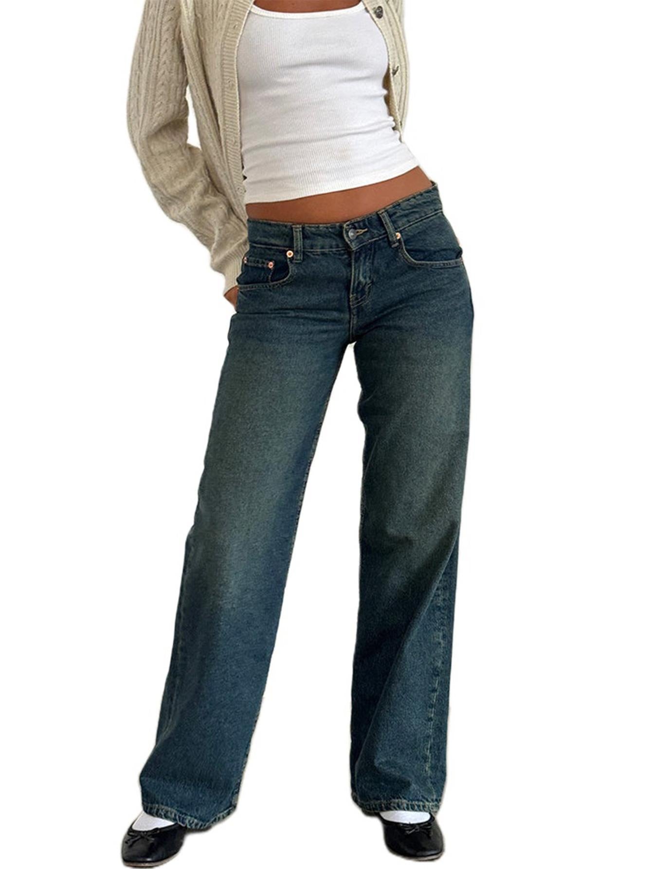 Women's Straight-Leg Jeans Fashion Street Pants High Quality Women Straight-leg Denim Pants