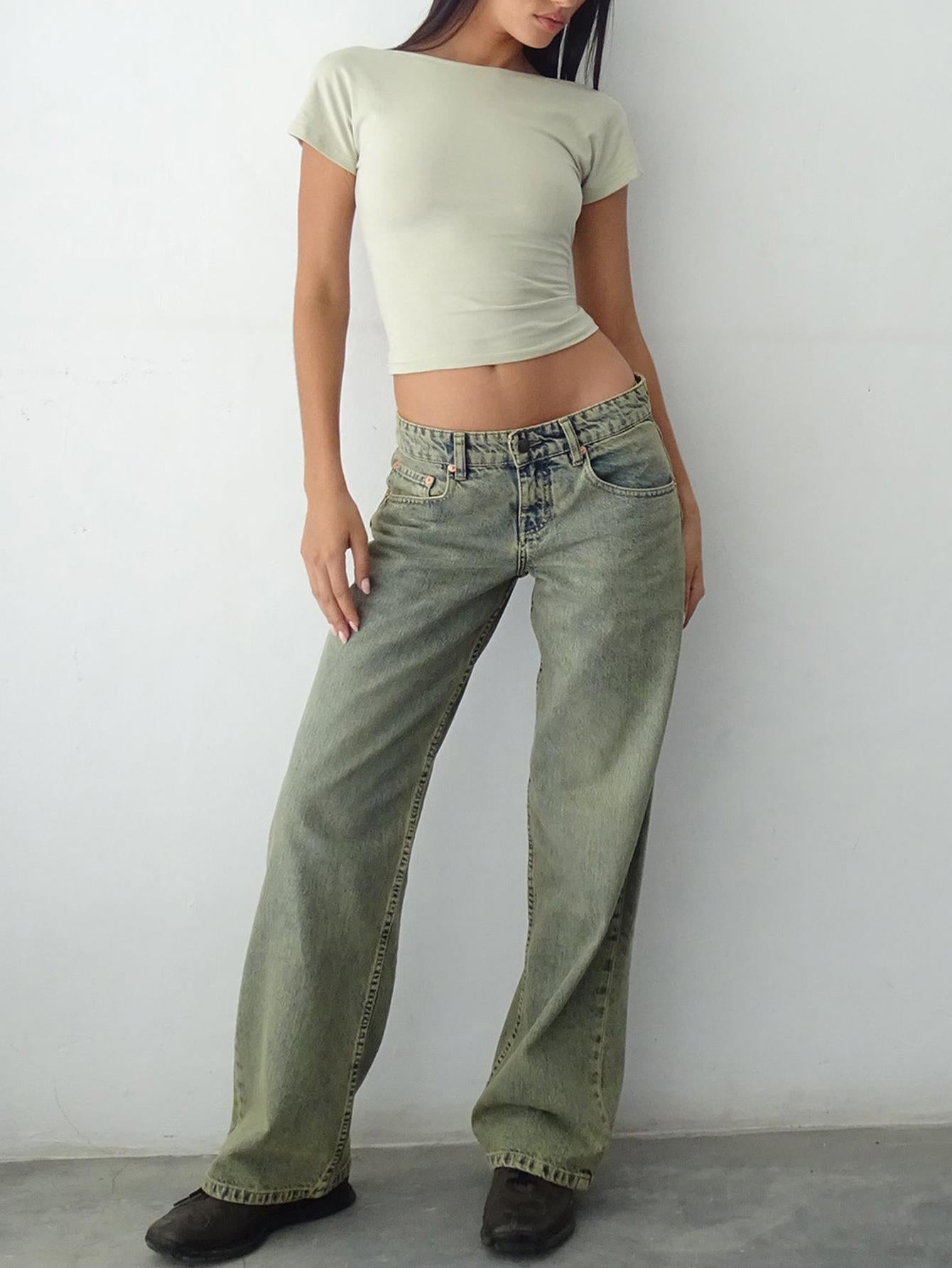 Women's Straight-Leg Jeans Fashion Street Pants High Quality Women Straight-leg Denim Pants