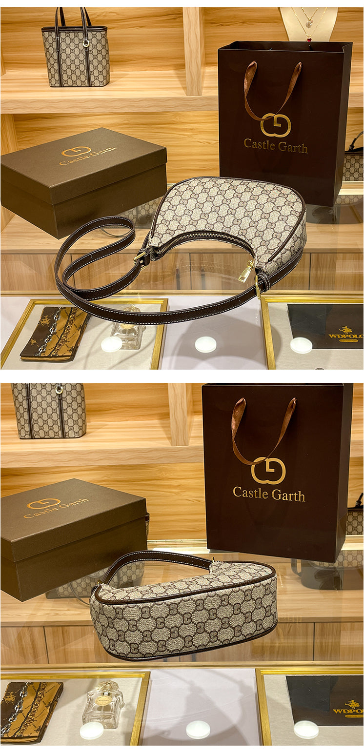 Luxury Brand High-end Vintage Flower Underarm Women's Crescent Bag Fashionable Niche Moon Design Crossbody Shoulder Bag