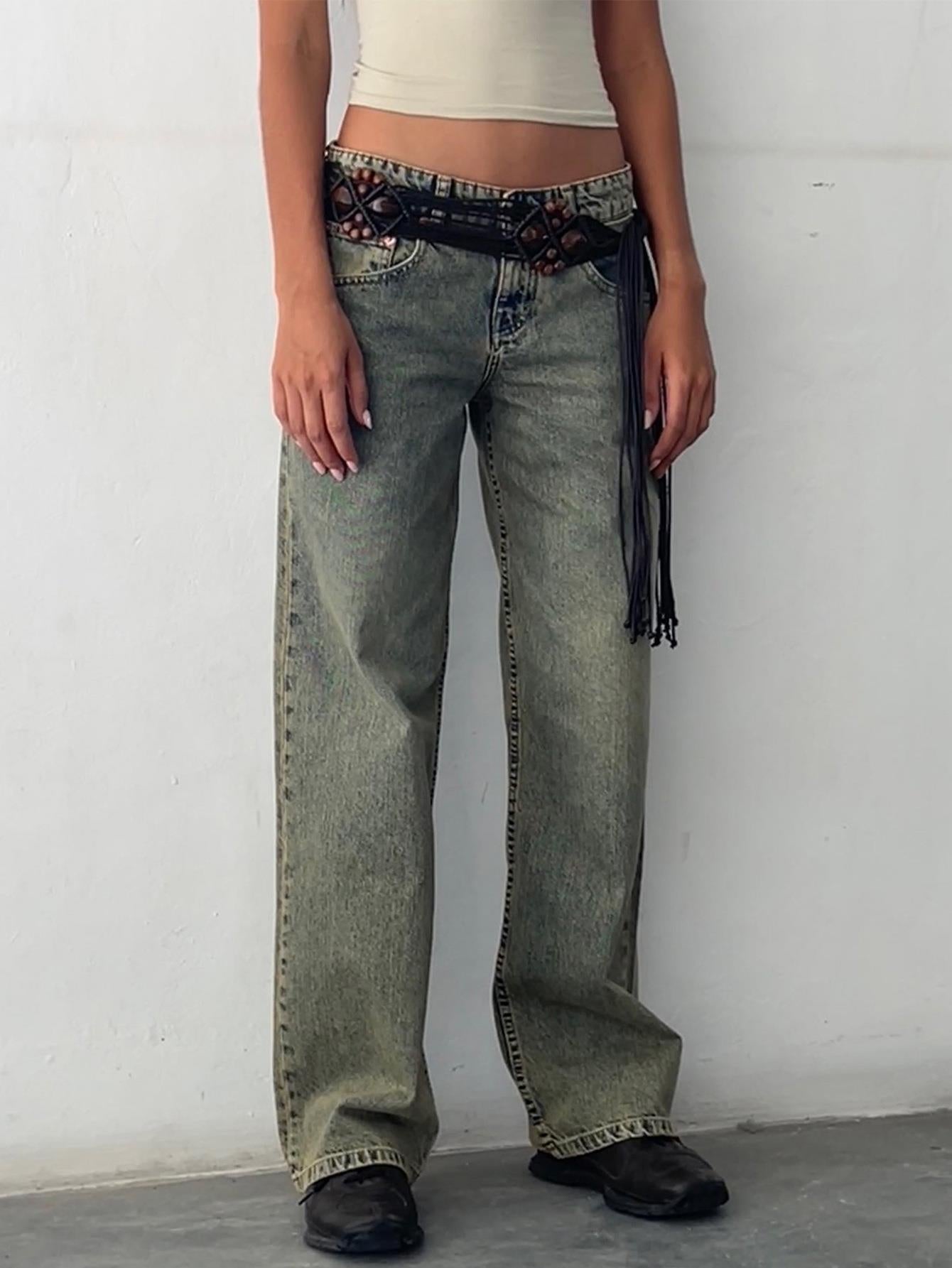 Women's Straight-Leg Jeans Fashion Street Pants High Quality Women Straight-leg Denim Pants