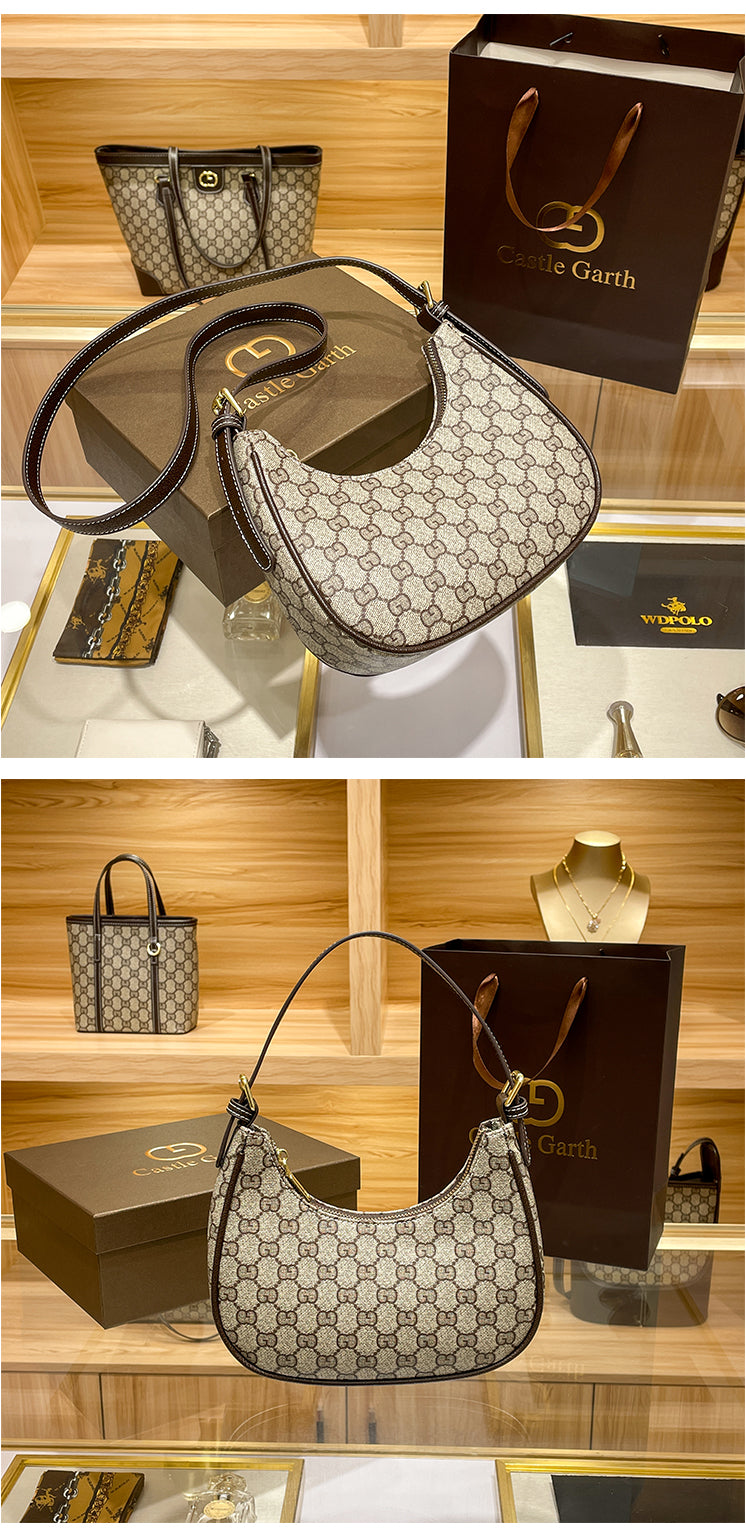 Luxury Brand High-end Vintage Flower Underarm Women's Crescent Bag Fashionable Niche Moon Design Crossbody Shoulder Bag