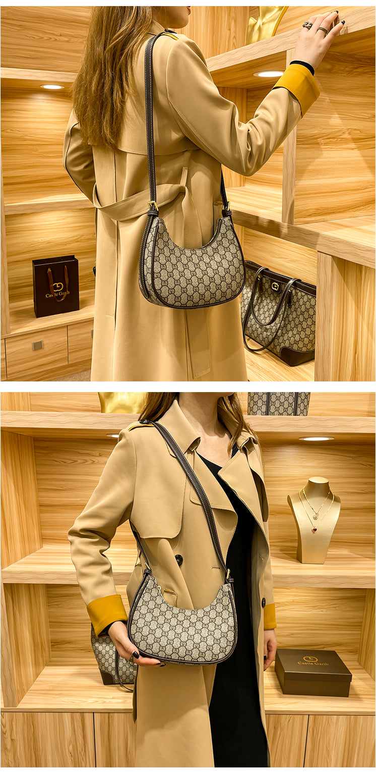 Luxury Brand High-end Vintage Flower Underarm Women's Crescent Bag Fashionable Niche Moon Design Crossbody Shoulder Bag