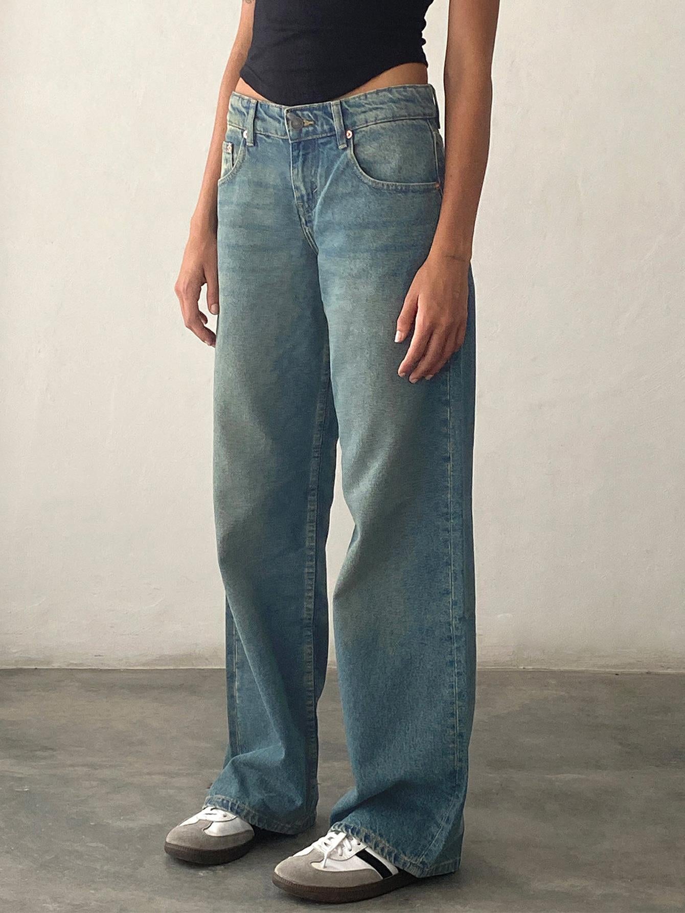 Women's Straight-Leg Jeans Fashion Street Pants High Quality Women Straight-leg Denim Pants