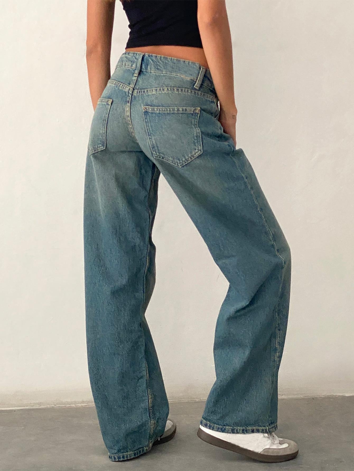 Women's Straight-Leg Jeans Fashion Street Pants High Quality Women Straight-leg Denim Pants