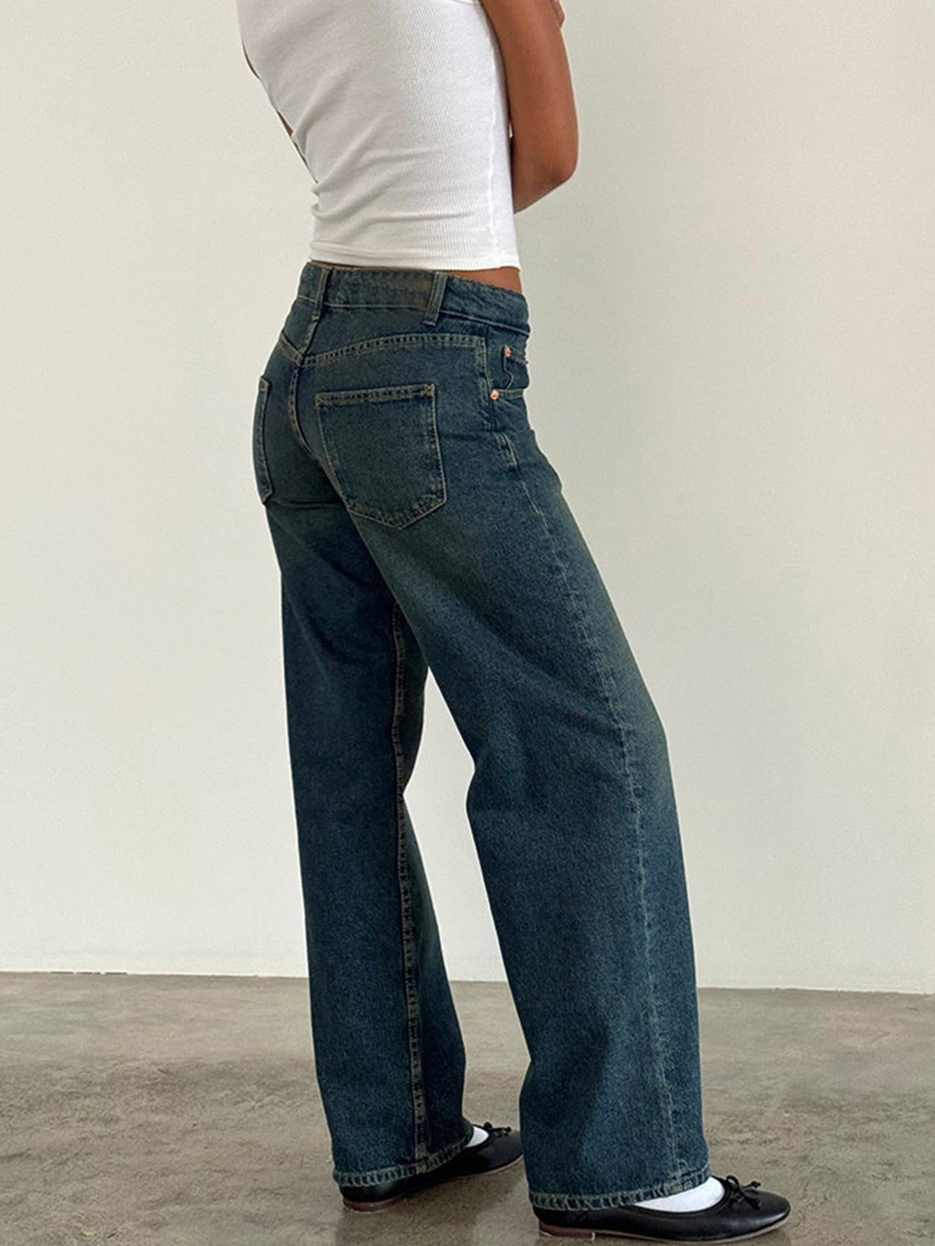 Women's Straight-Leg Jeans Fashion Street Pants High Quality Women Straight-leg Denim Pants