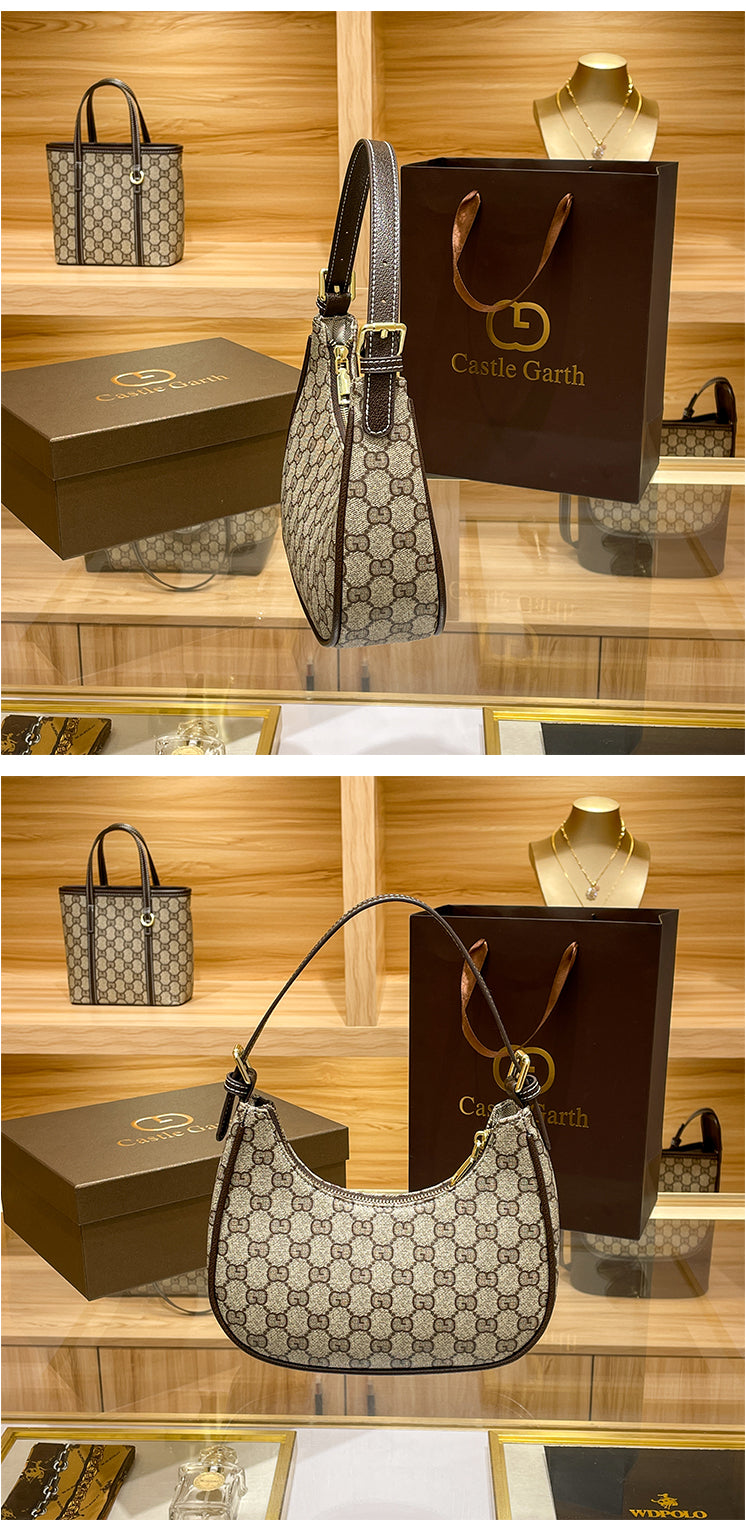 Luxury Brand High-end Vintage Flower Underarm Women's Crescent Bag Fashionable Niche Moon Design Crossbody Shoulder Bag