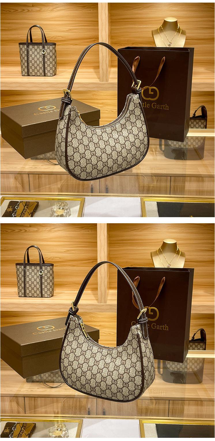 Luxury Brand High-end Vintage Flower Underarm Women's Crescent Bag Fashionable Niche Moon Design Crossbody Shoulder Bag